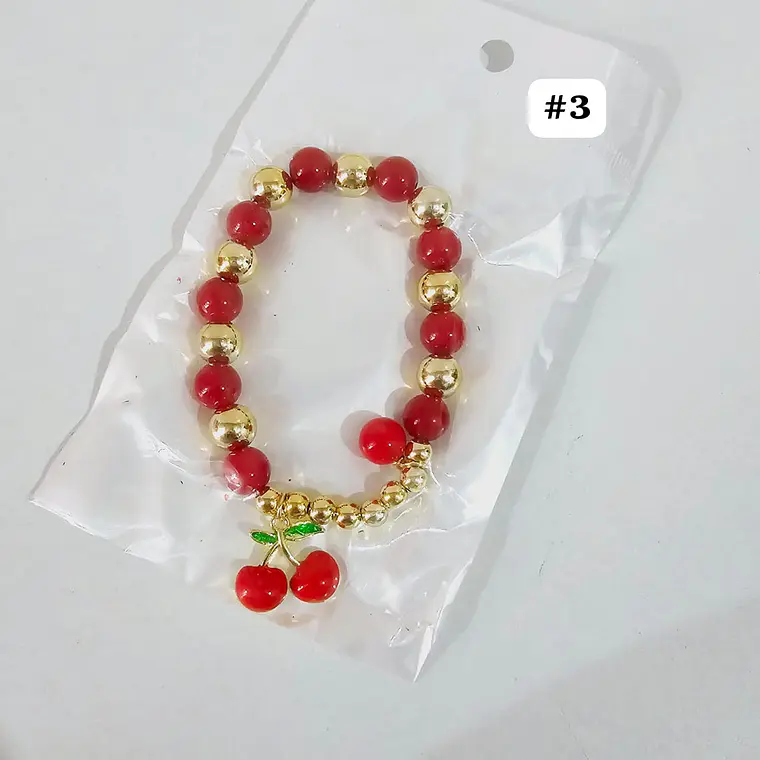 PULSERAS DE ORO LAMINADO DISEÑO FRESA Y CEREZA 🍒 🍓 6