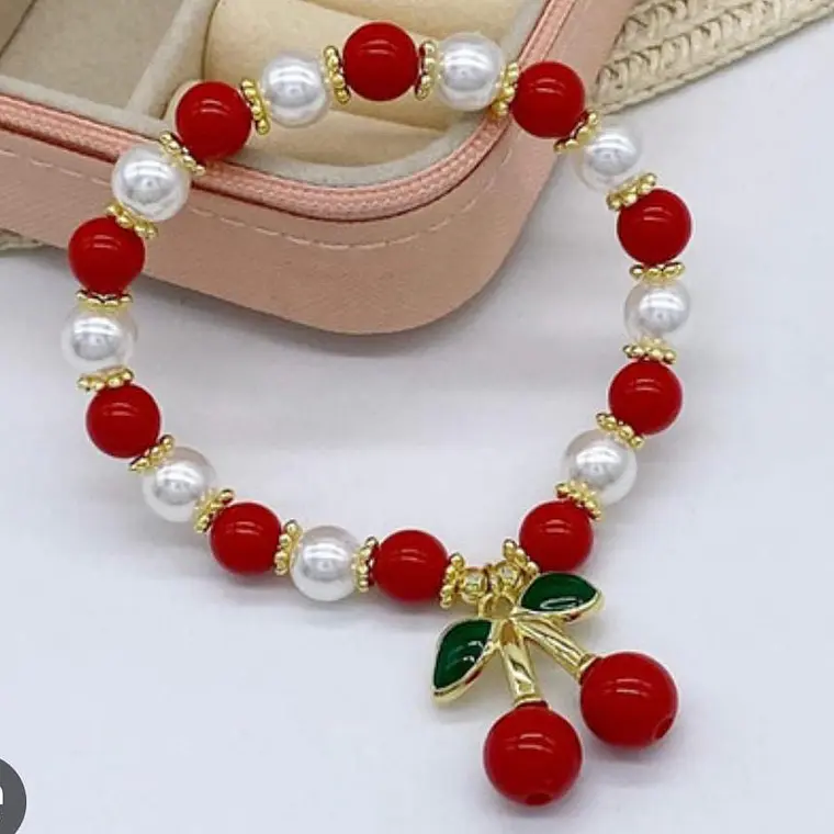 PULSERAS DE ORO LAMINADO DISEÑO FRESA Y CEREZA 🍒 🍓 3