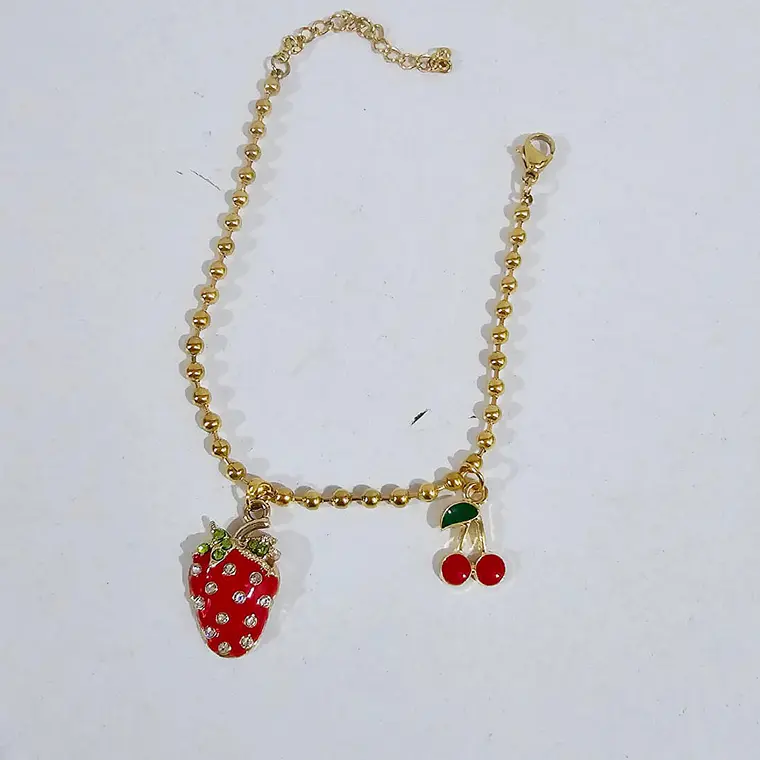 PULSERA DE ORO LAMINADO DISEÑO FRESA Y CEREZA 🍒🍓 6