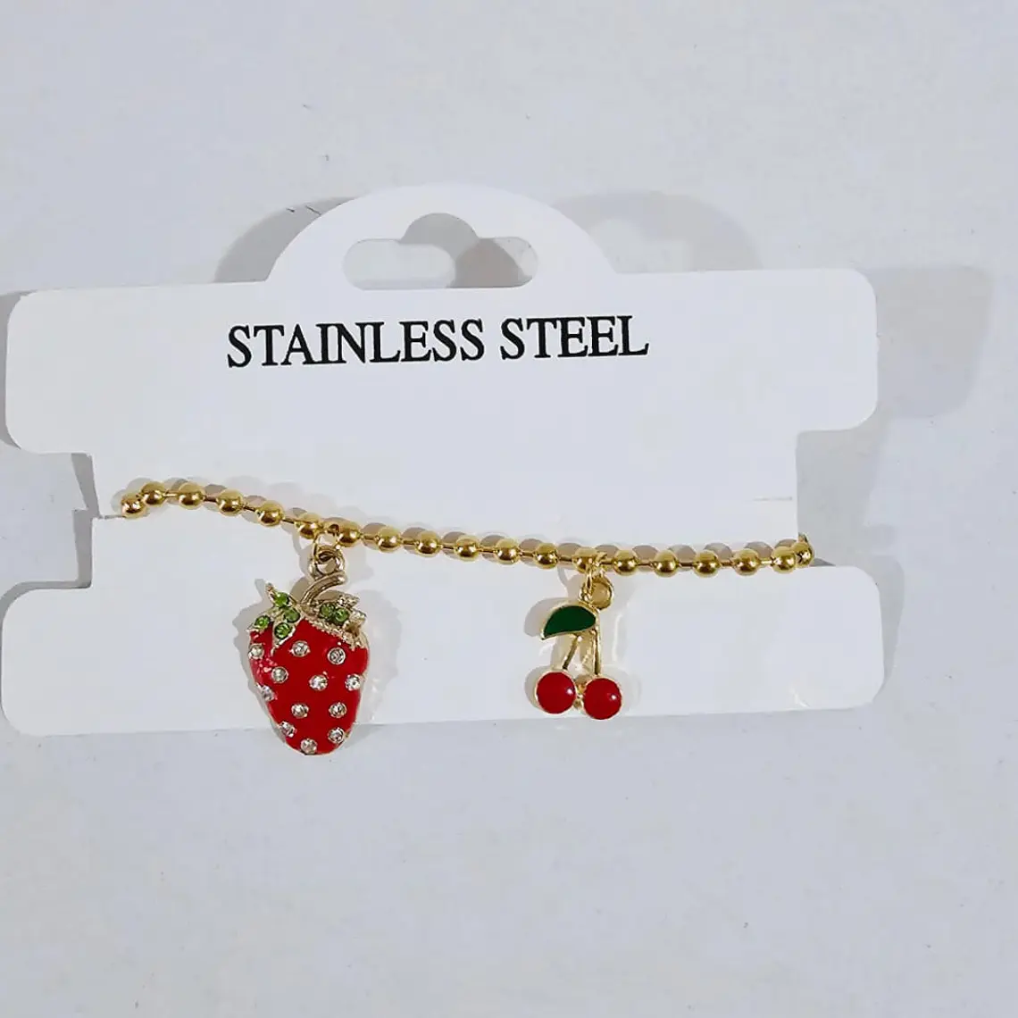 PULSERA DE ORO LAMINADO DISEÑO FRESA Y CEREZA 🍒🍓 4