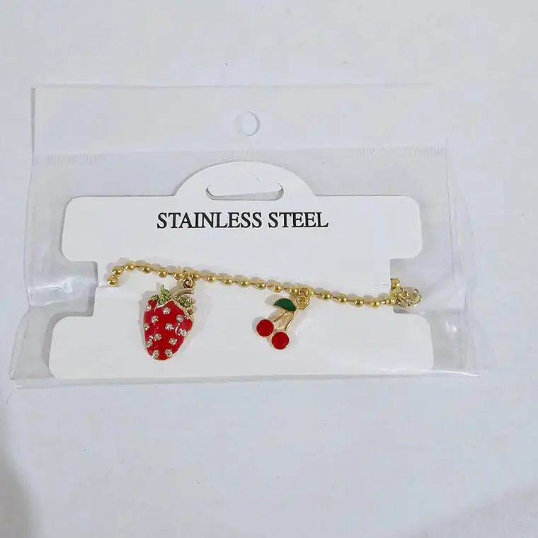 PULSERA DE ORO LAMINADO DISEÑO FRESA Y CEREZA 🍒🍓 5