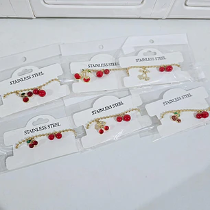 PULSERA DE ORO LAMINADO DISEÑO FRESA Y CEREZA 🍒🍓