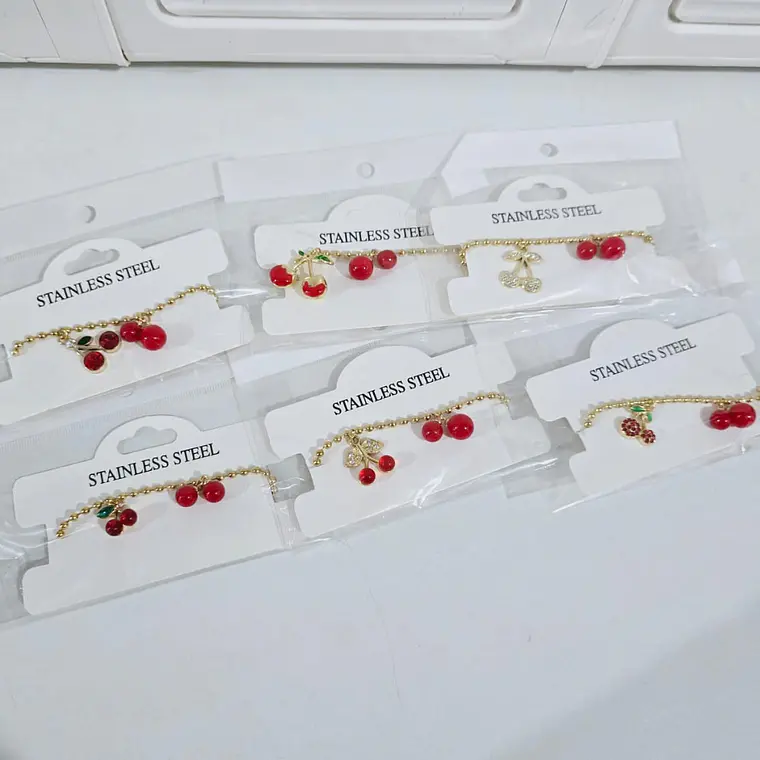 PULSERA DE ORO LAMINADO DISEÑO FRESA Y CEREZA 🍒🍓 2