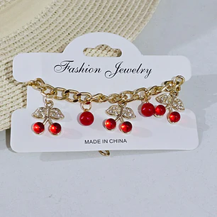 PULSERA DE ORO LAMINADO DISEÑO FRESA/CEREZA😍