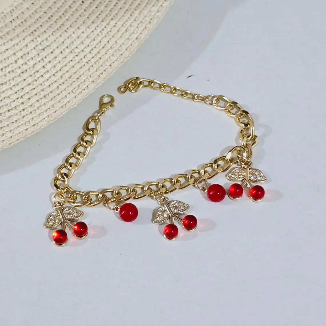 PULSERA DE ORO LAMINADO DISEÑO FRESA/CEREZA😍 3