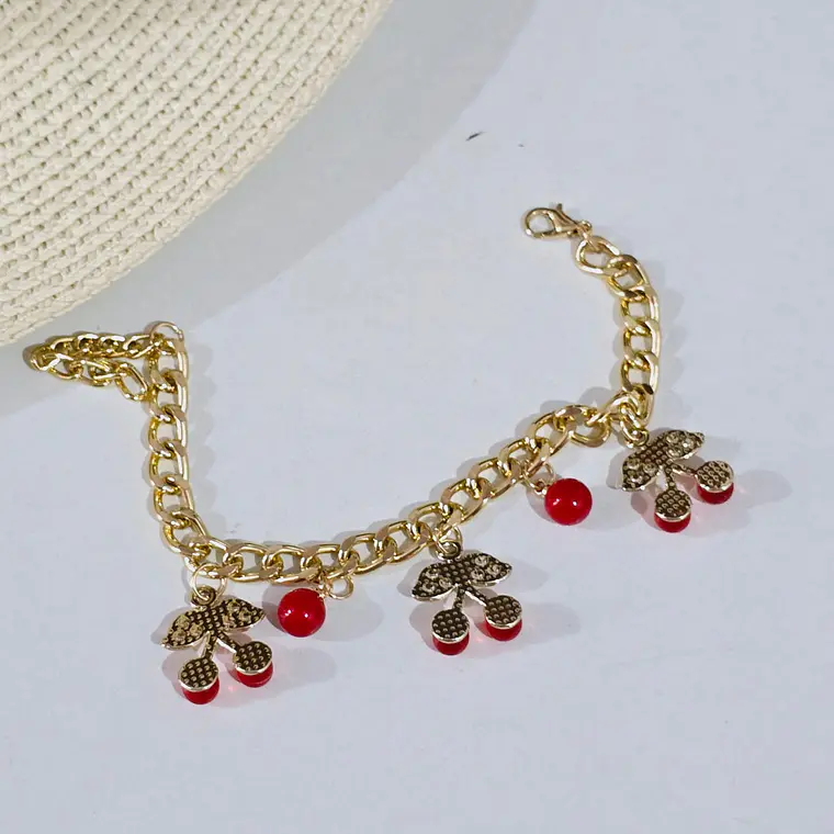 PULSERA DE ORO LAMINADO DISEÑO FRESA/CEREZA😍 4