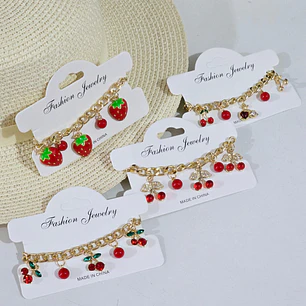PULSERA DE ORO LAMINADO DISEÑO FRESA/CEREZA😍