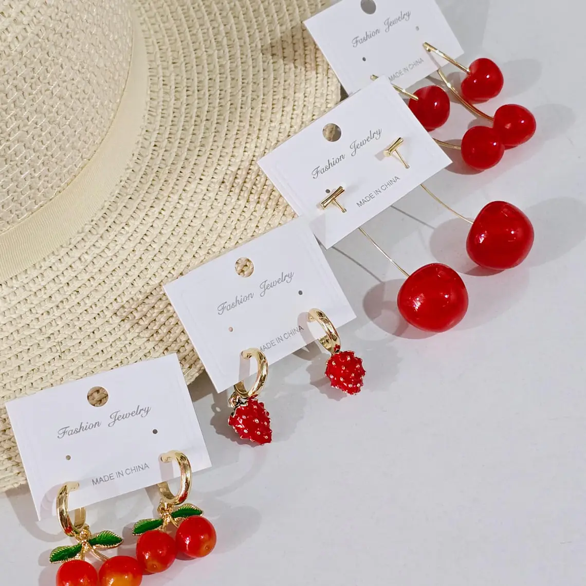 ARETES LARGOS DE ORO LAMINADO DISEÑO CEREZAS 🍒 3