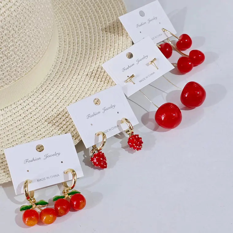 ARETES LARGOS DE ORO LAMINADO DISEÑO CEREZAS 🍒 4