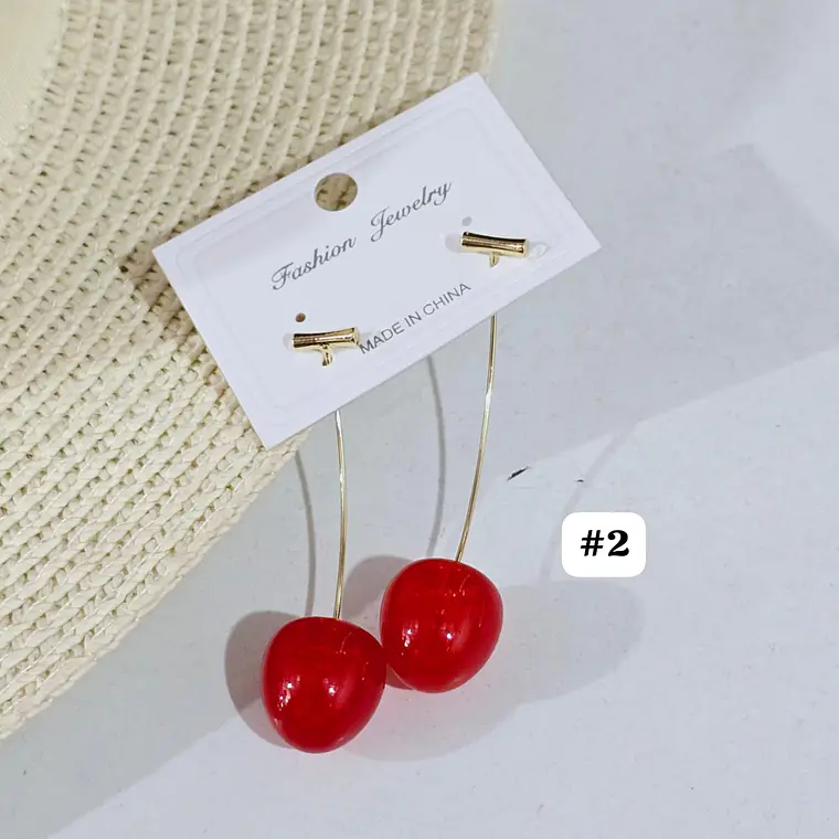 ARETES LARGOS DE ORO LAMINADO DISEÑO CEREZAS 🍒 6