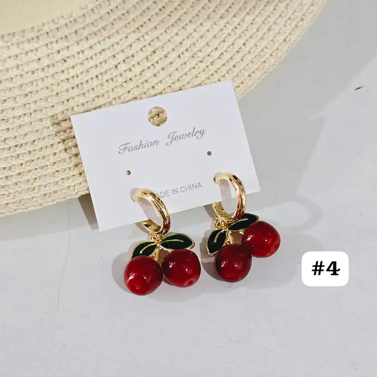 ARETES LARGOS DE ORO LAMINADO DISEÑO CEREZAS 🍒 8