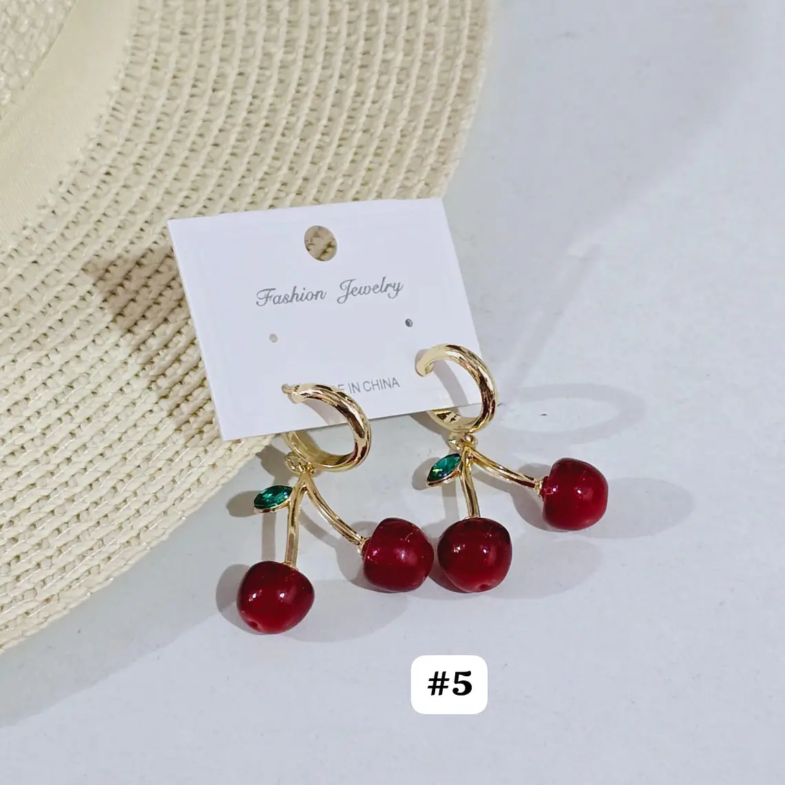 ARETES LARGOS DE ORO LAMINADO DISEÑO CEREZAS 🍒 9