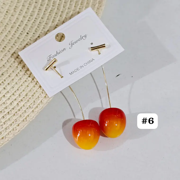 ARETES LARGOS DE ORO LAMINADO DISEÑO CEREZAS 🍒 10