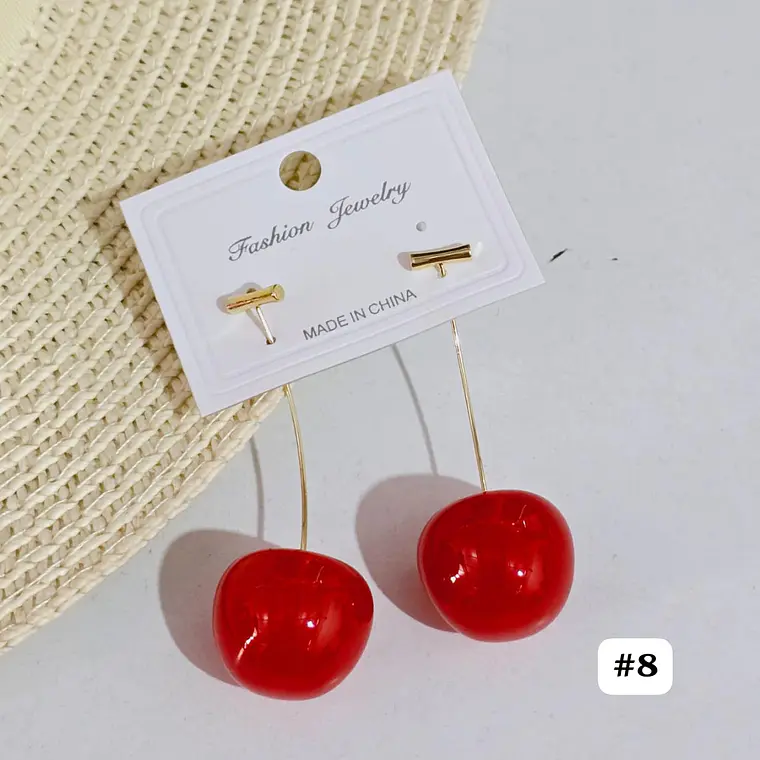ARETES LARGOS DE ORO LAMINADO DISEÑO CEREZAS 🍒 12