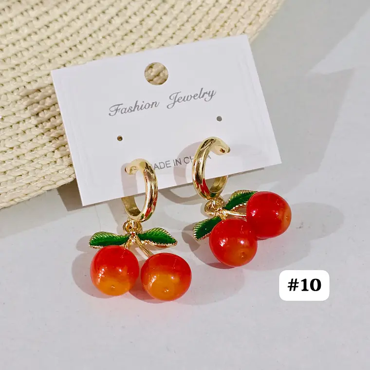 ARETES LARGOS DE ORO LAMINADO DISEÑO CEREZAS 🍒 14