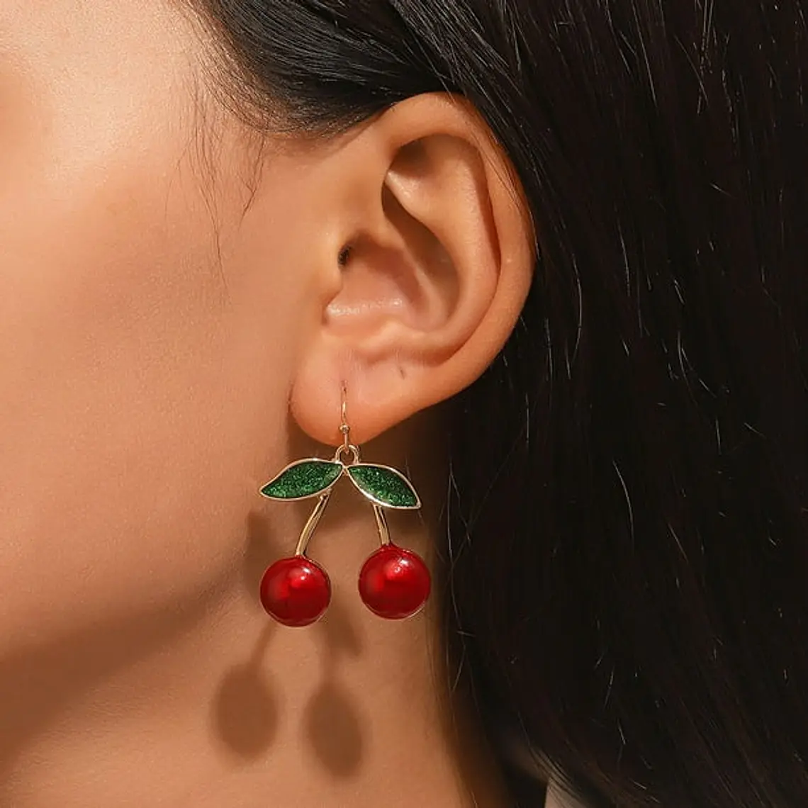 ARETES LARGOS DE ORO LAMINADO DISEÑO CEREZAS 🍒 16