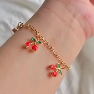 PULSERA DE ORO LAMINADO DISEÑO FRESA Y CEREZA 🍒🍓