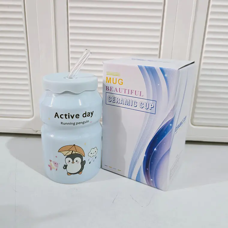 🥤VASO DE CERÁMICA CON TAPA ANIMALITOS KAWAII MOD# L2B-05🥤 6