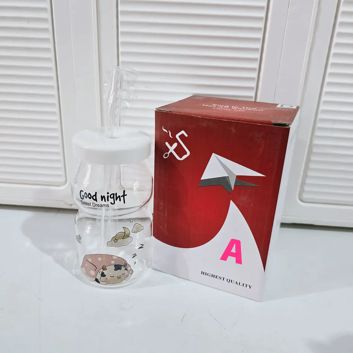 VASO DE VIDRIO CON TAPA DISEÑO VAQUITA DE 300ML MOD# T26-16 5