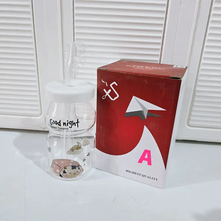 VASO DE VIDRIO CON TAPA DISEÑO VAQUITA DE 300ML MOD# T26-16 5