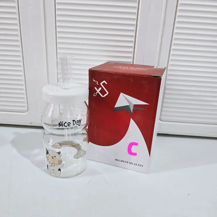 VASO DE VIDRIO CON TAPA DISEÑO VAQUITA DE 300ML MOD# T26-16 7