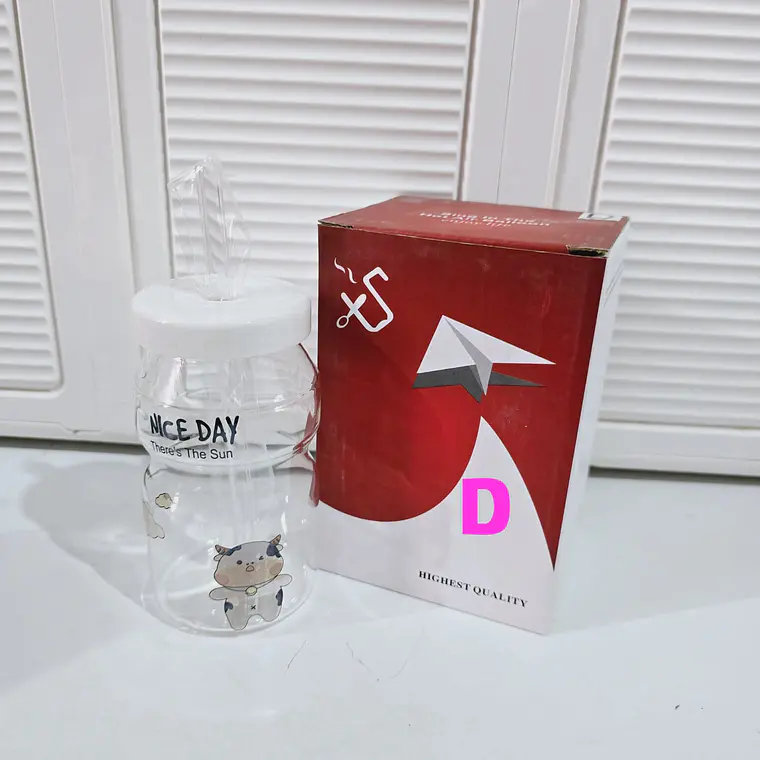 VASO DE VIDRIO CON TAPA DISEÑO VAQUITA DE 300ML MOD# T26-16 8