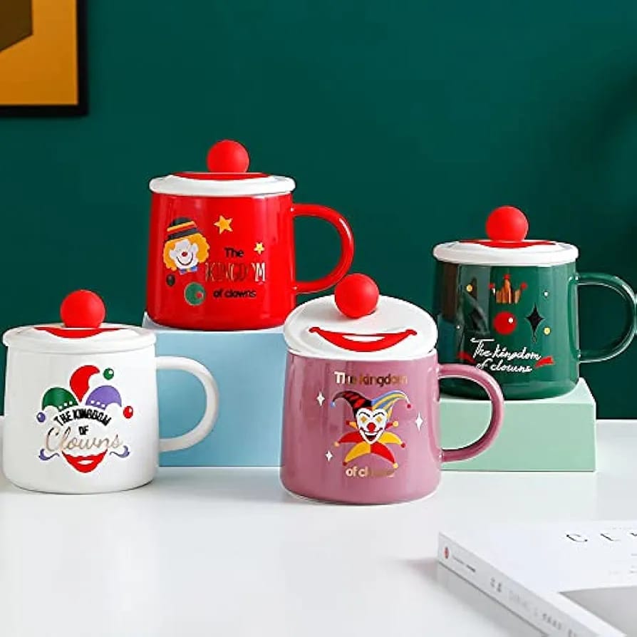 š¤”TAZA DE CERAMICA CON TAPA DISEĆO PAYASO DE 400ML MOD# JX-T2002š¤”