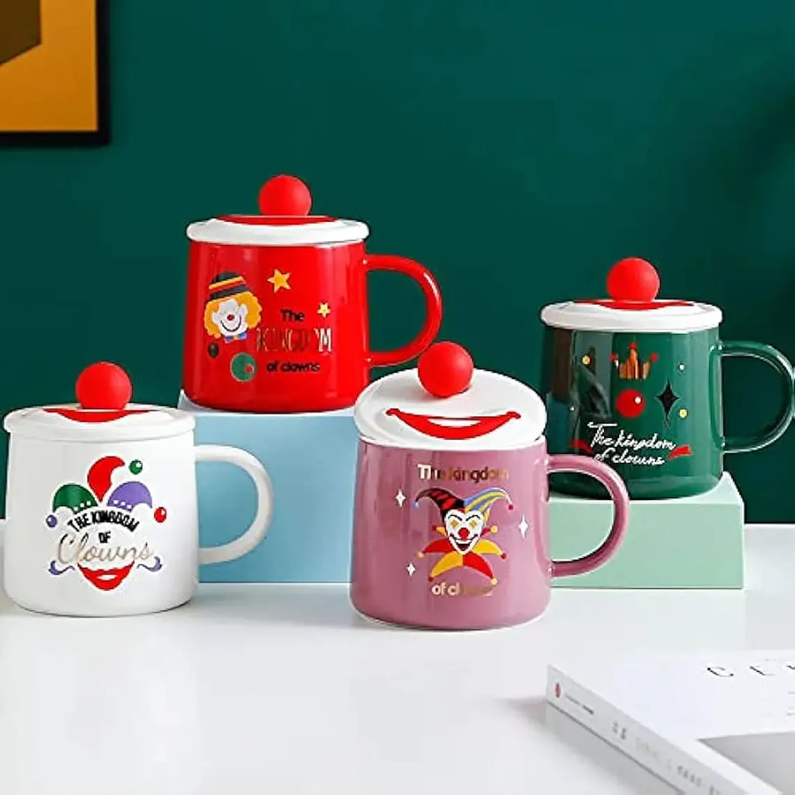🤡TAZA DE CERAMICA CON TAPA DISEÑO PAYASO DE 400ML MOD# JX-T2002🤡 1