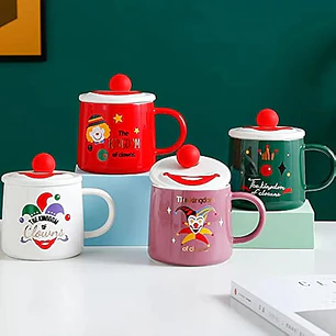 🤡TAZA DE CERAMICA CON TAPA DISEÑO PAYASO DE 400ML MOD# JX-T2002🤡