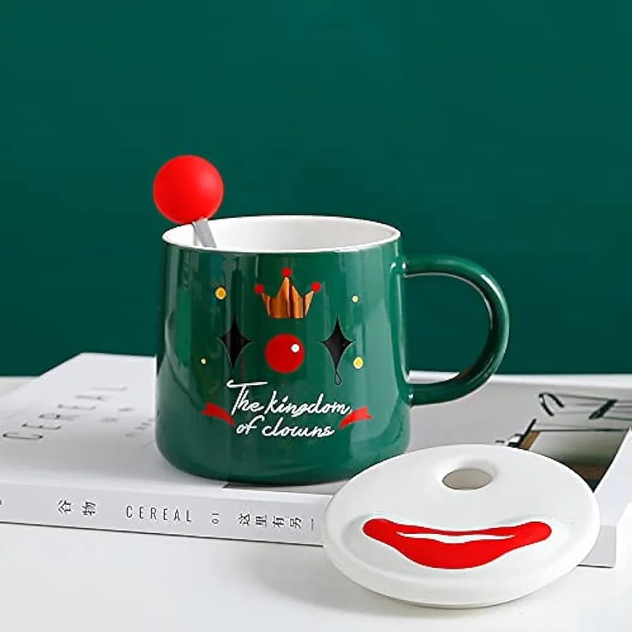 š¤”TAZA DE CERAMICA CON TAPA DISEĆO PAYASO DE 400ML MOD# JX-T2002š¤”
