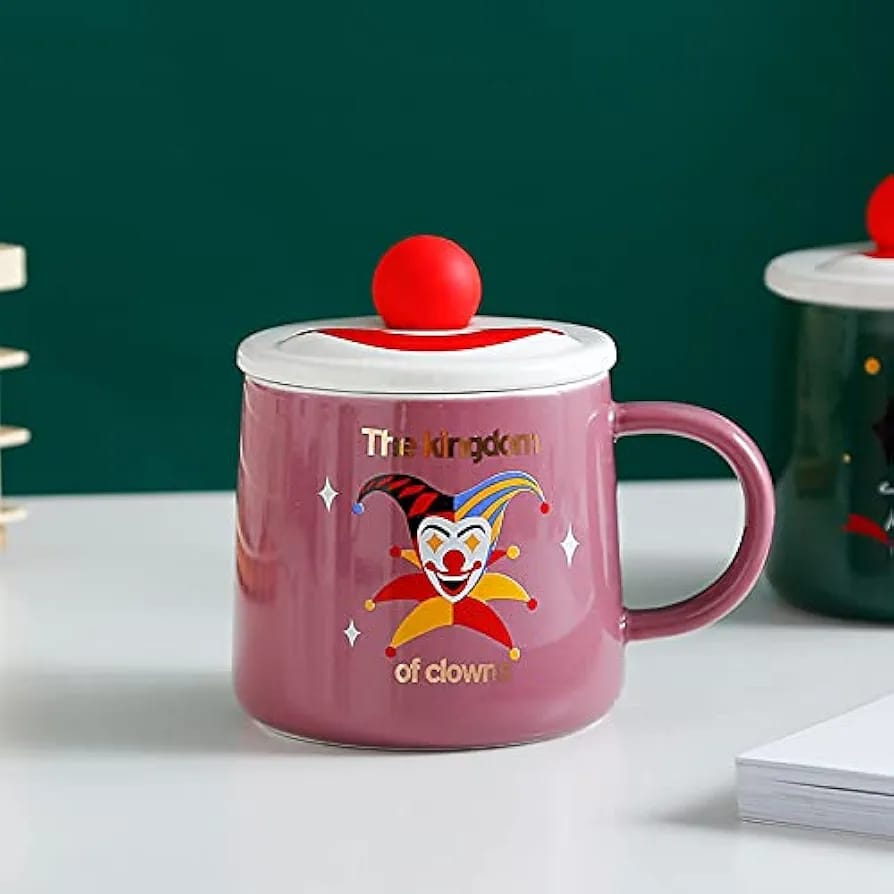 š¤”TAZA DE CERAMICA CON TAPA DISEĆO PAYASO DE 400ML MOD# JX-T2002š¤”