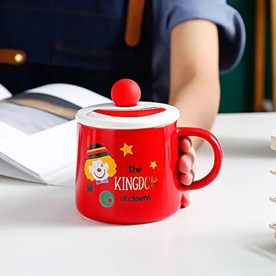 š¤”TAZA DE CERAMICA CON TAPA DISEĆO PAYASO DE 400ML MOD# JX-T2002š¤”