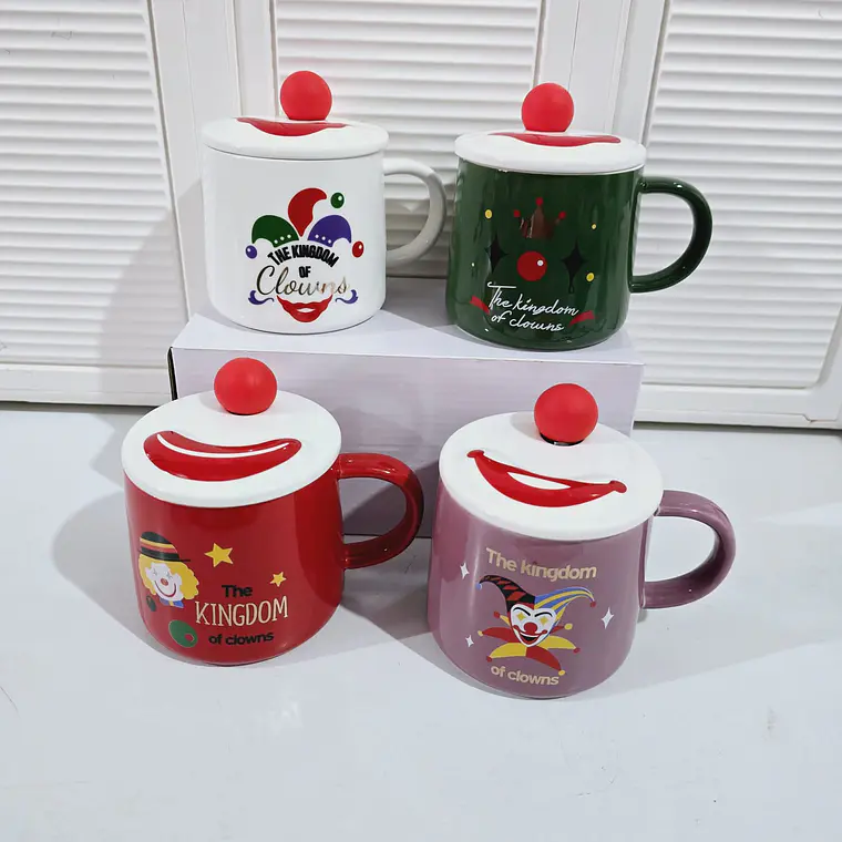 🤡TAZA DE CERAMICA CON TAPA DISEÑO PAYASO DE 400ML MOD# JX-T2002🤡 6