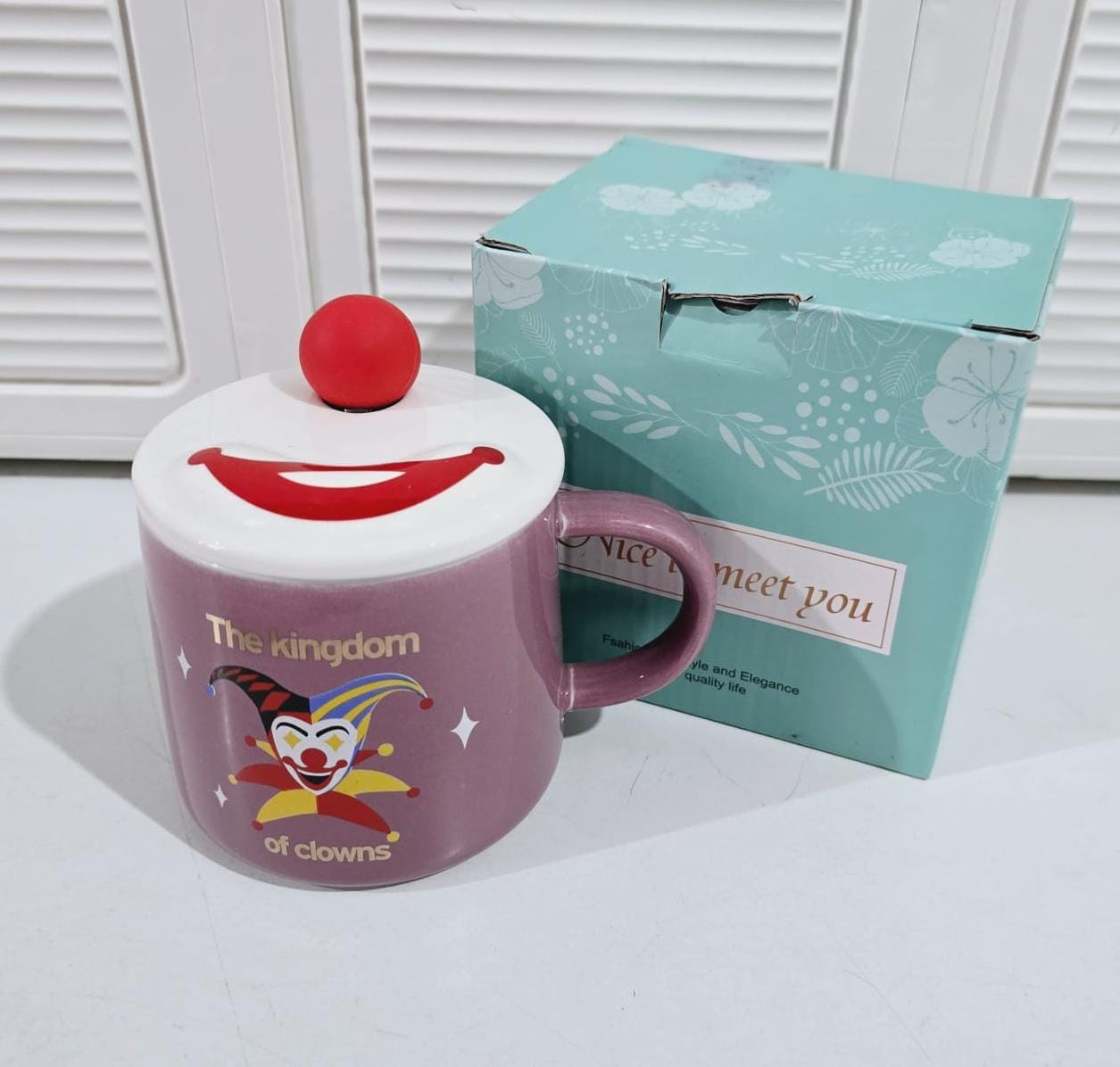 š¤”TAZA DE CERAMICA CON TAPA DISEĆO PAYASO DE 400ML MOD# JX-T2002š¤”