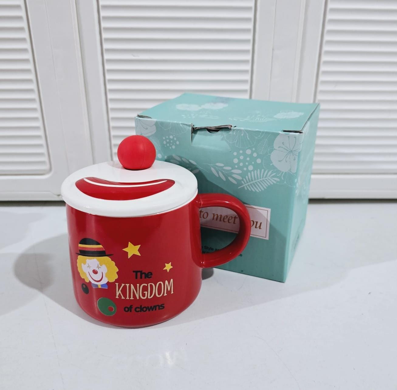 š¤”TAZA DE CERAMICA CON TAPA DISEĆO PAYASO DE 400ML MOD# JX-T2002š¤”