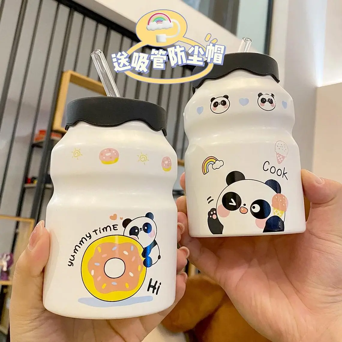 🐼BARRILITO DE CERÁMICA CON TAPA DISEÑO PANDITAS DE 450ML🐼 MOD# T2B-06 2