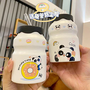 🐼BARRILITO DE CERÁMICA CON TAPA DISEÑO PANDITAS DE 450ML🐼 MOD# T2B-06