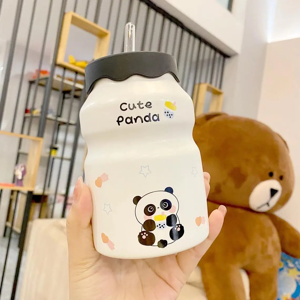 🐼BARRILITO DE CERÁMICA CON TAPA DISEÑO PANDITAS DE 450ML🐼 MOD# T2B-06 3