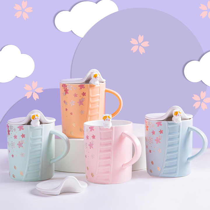 🐱🐾TAZA DE PORCELANA CON TAPA/DISEÑO HUELLITAS DE 400ML🐾🐱MOD# T2-12