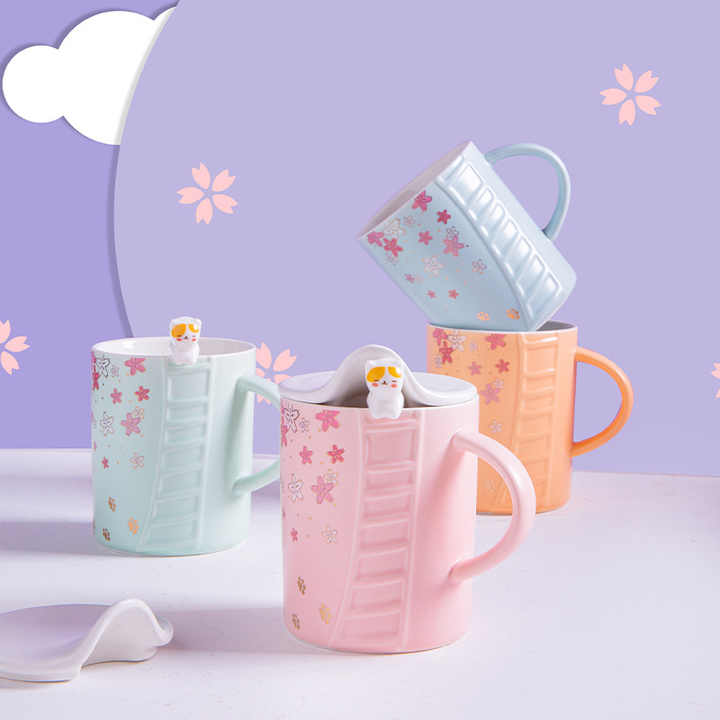 🐱🐾TAZA DE PORCELANA CON TAPA/DISEÑO HUELLITAS DE 400ML🐾🐱MOD# T2-12