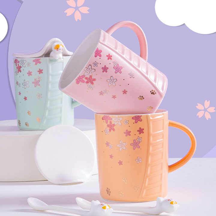 🐱🐾TAZA DE PORCELANA CON TAPA/DISEÑO HUELLITAS DE 400ML🐾🐱MOD# T2-12