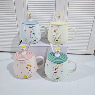 TAZA DE CERAMICA 400ML CON TAPA/DISEÑO PATITO  MOD# TZB-07