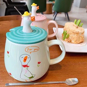 TAZA DE CERAMICA 400ML CON TAPA/DISEÑO PATITO  MOD# TZB-07