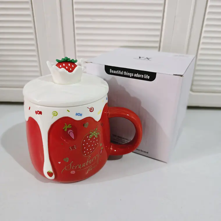 TAZA DE CERAMICA DISEÑO FRESAS 400ML MOD# TZ-16🍓 6