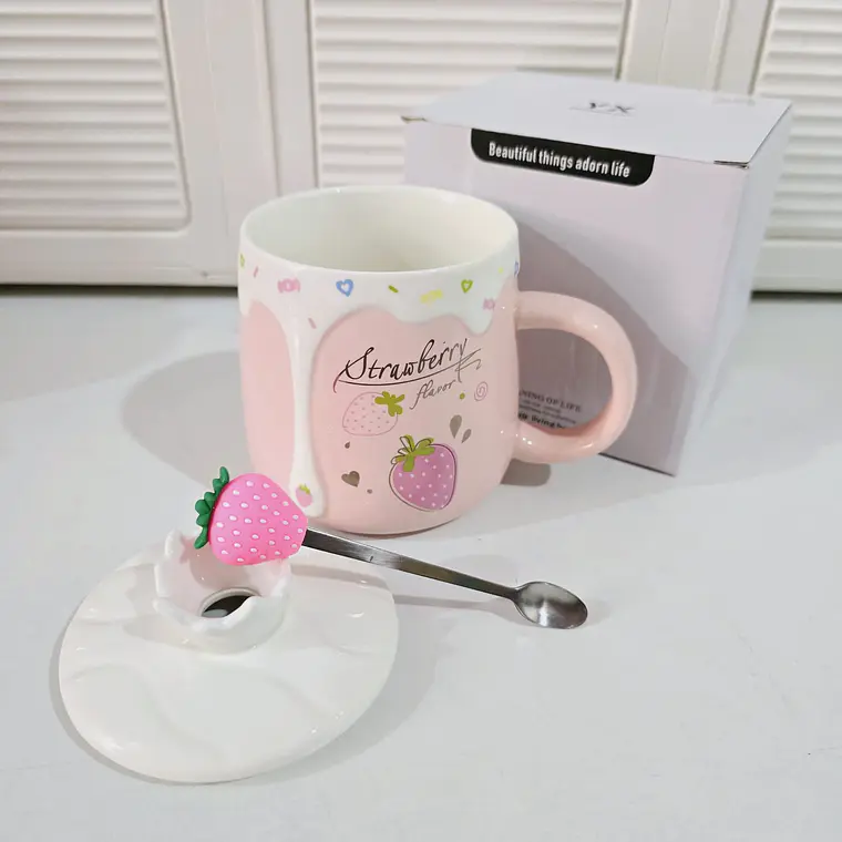 TAZA DE CERAMICA DISEÑO FRESAS 400ML MOD# TZ-16🍓 8