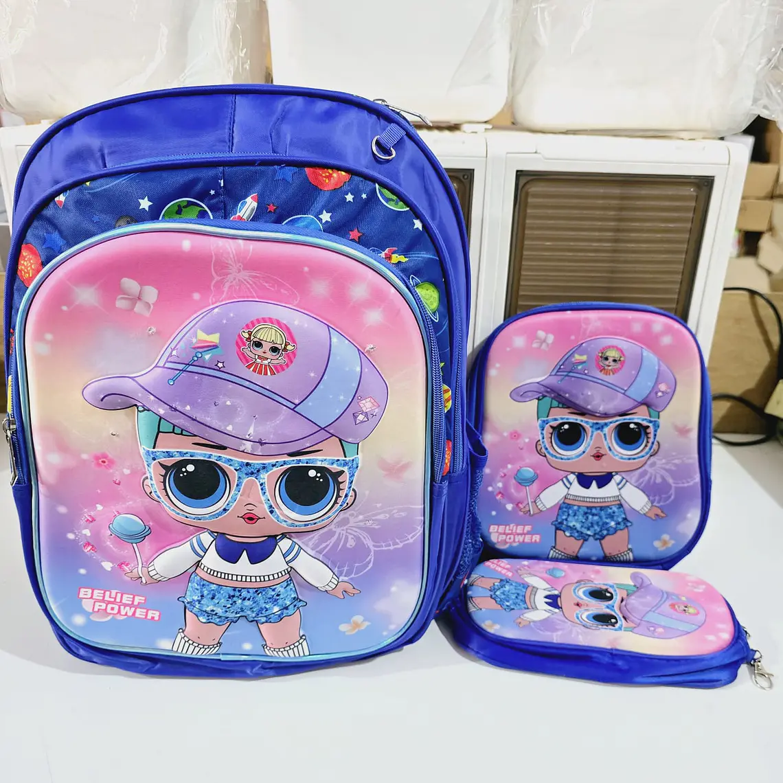 COMBO DE 3 PZ /CON LUZ LED MOCHILA PRIMARIA ADAPTABLE AL CARRITO MOD# 4-6XX 1