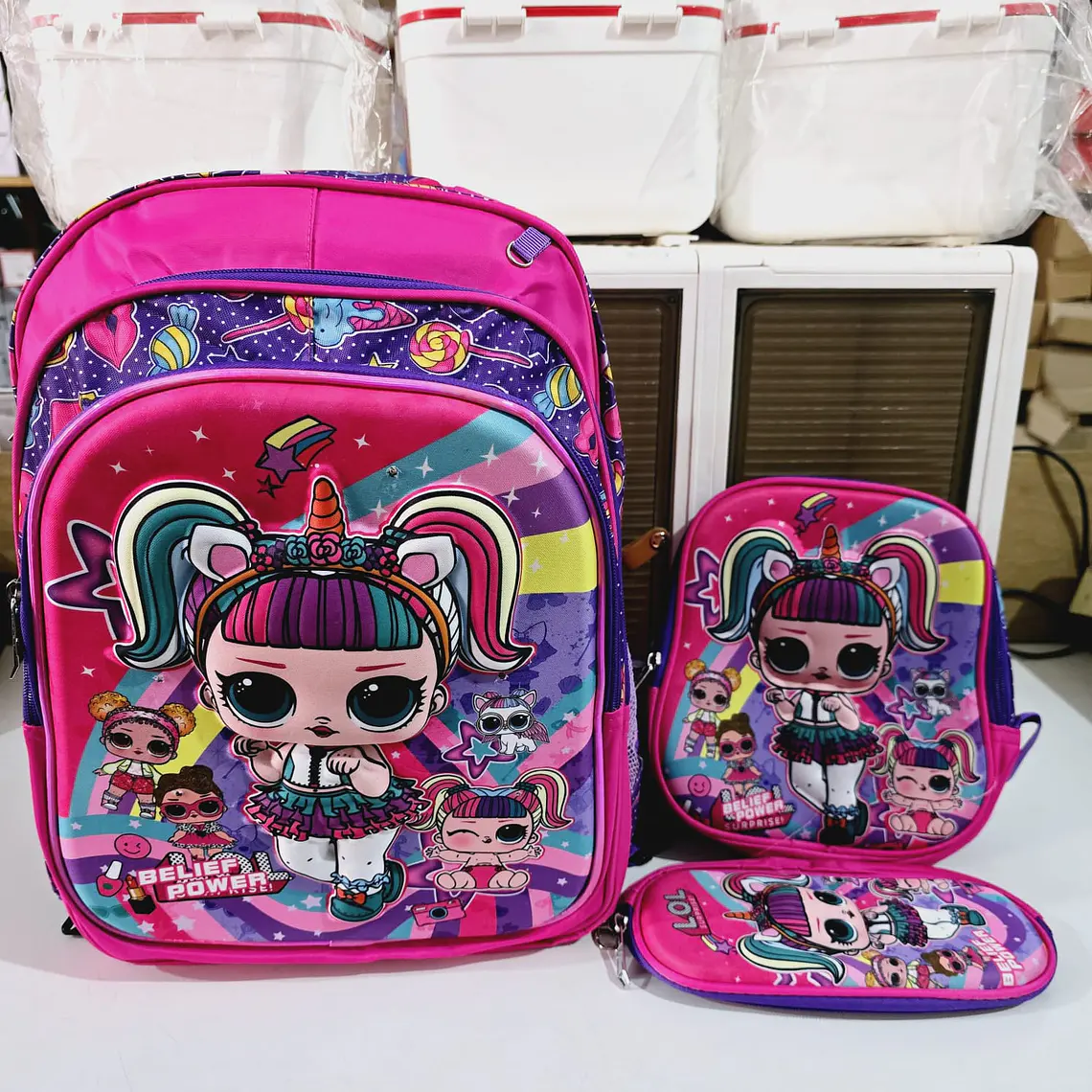 COMBO DE 3 PZ /CON LUZ LED MOCHILA PRIMARIA ADAPTABLE AL CARRITO MOD# 4-6XX 3