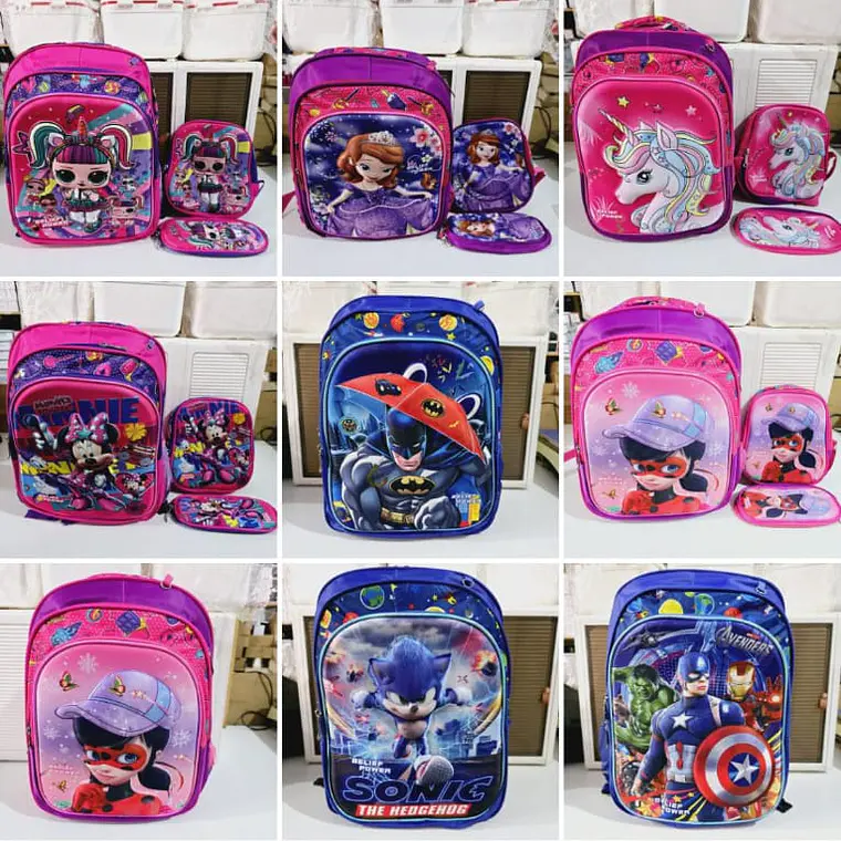 COMBO DE 3 PZ /CON LUZ LED MOCHILA PRIMARIA ADAPTABLE AL CARRITO MOD# 4-6XX 4