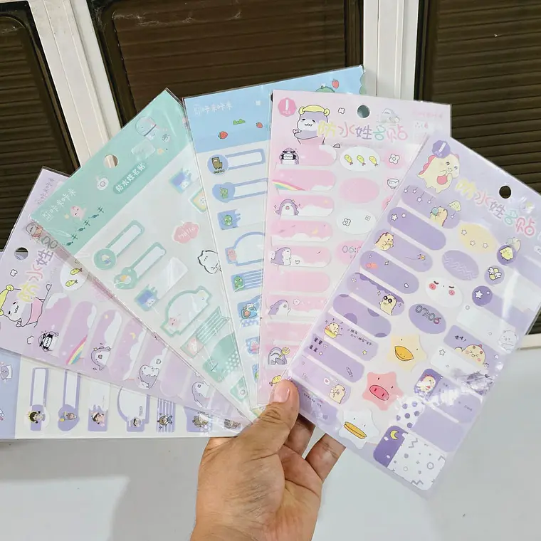 PAQ DE 5 TIRAS DE ETIQUETAS PEGATINAS PARA NOMBRE O TITULOS MOD# KM 2103 6