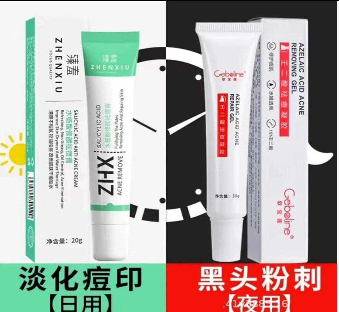 DUO DE GEL Y CREMA ANTI ACNÉ CAJITA VERDE Y ROJA